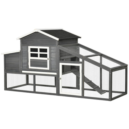 79" Wooden Chicken Coop, Outdoor Hen House, Poultry Habitat with Removable Tray, Nesting Box, Run, Ramp, Grey