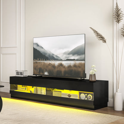 Lighted TV Stand for TVs up to 75", TV Cabinet with Storage for Living Room, High Gloss Black