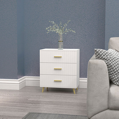 3 Drawer Cabinet, Drawer Chest for Bedroom, Chest of Drawers with Aluminium Legs and Gold Handles, White