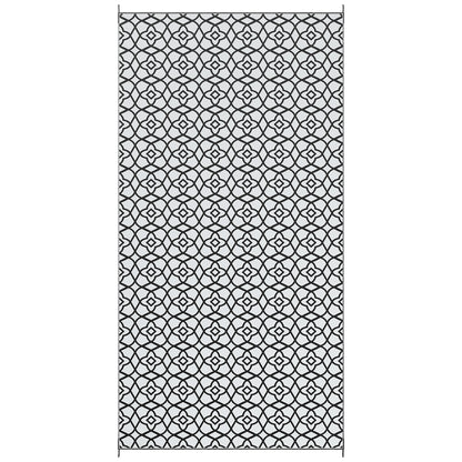 Reversible Outdoor Rug, Waterproof Plastic Straw RV Rug with Carry Bag, 9' x 18', Black and White Clover