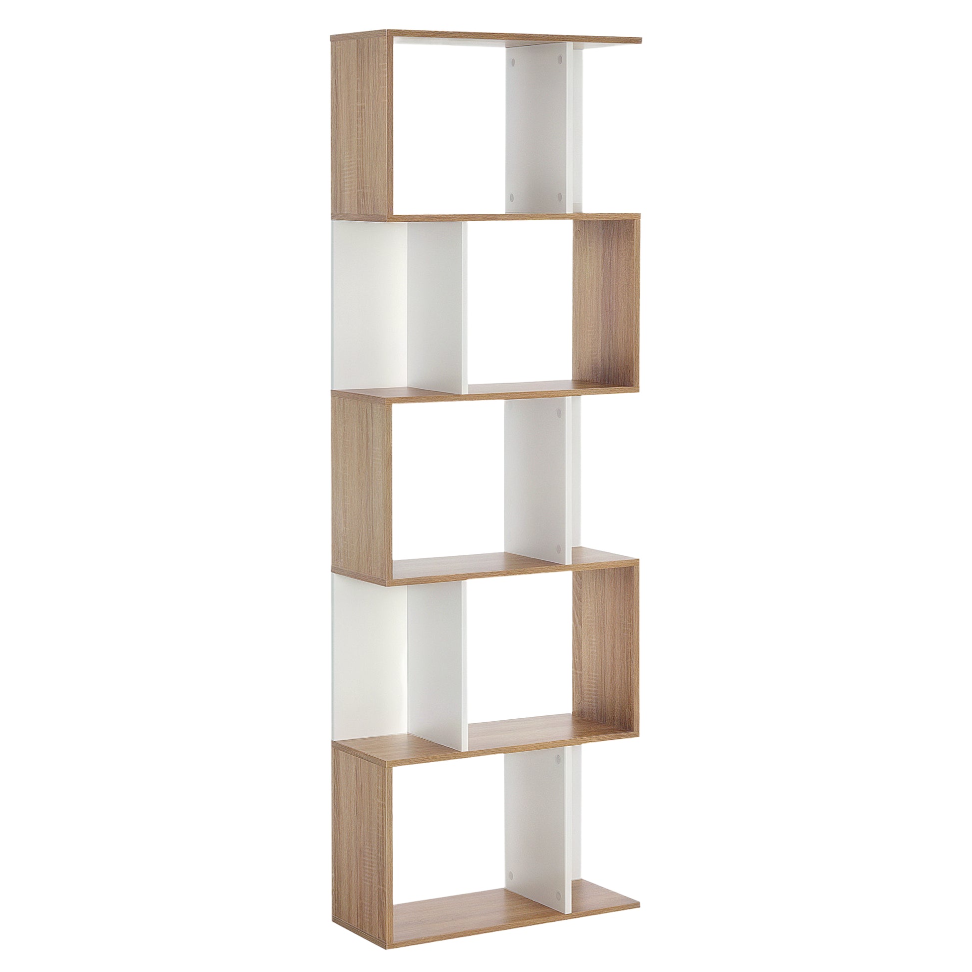 5-Tier Geometric Bookcase Display Shelf Storage Shelf Modern Room Divider Living Room Home Office Furniture, White
