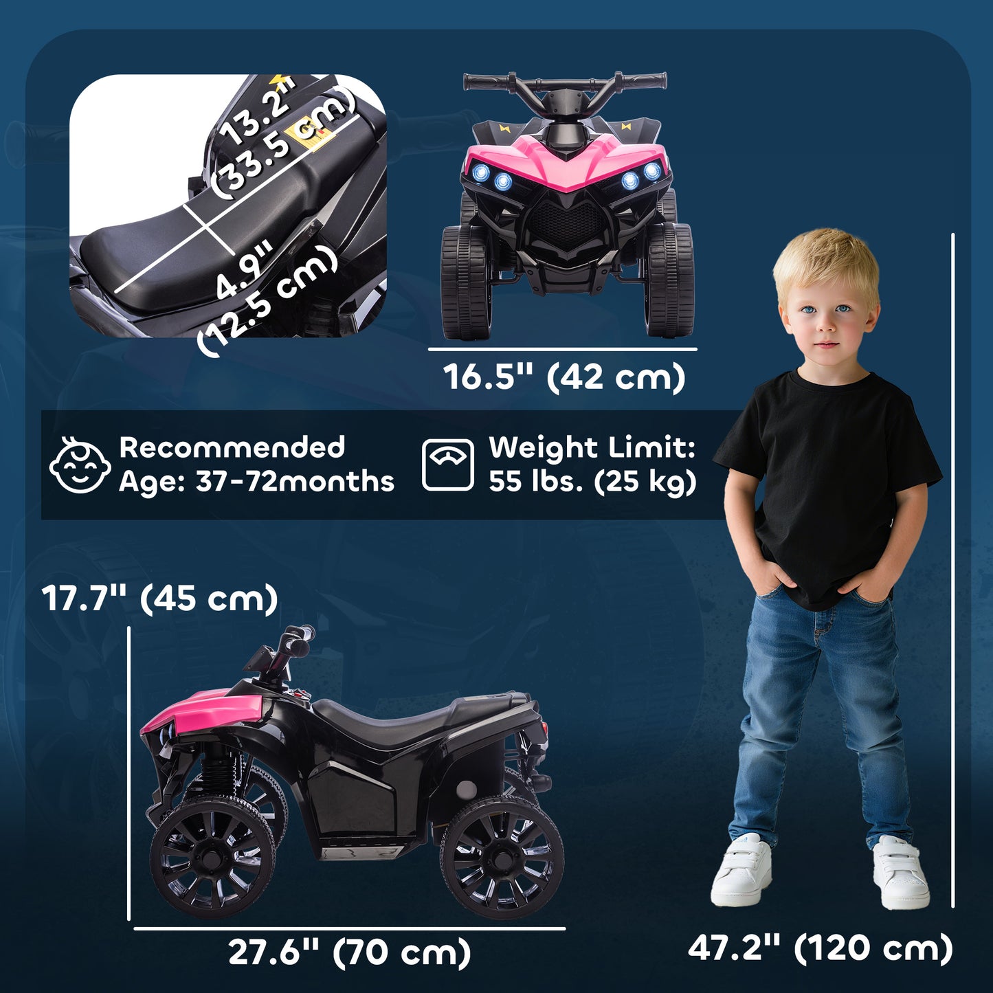 Qaba 6V Kids ATV, 4 Wheeler Electric Ride on Car with Music and LED Headlights, for Ages 37-72 Months Boys and Girls, Pink