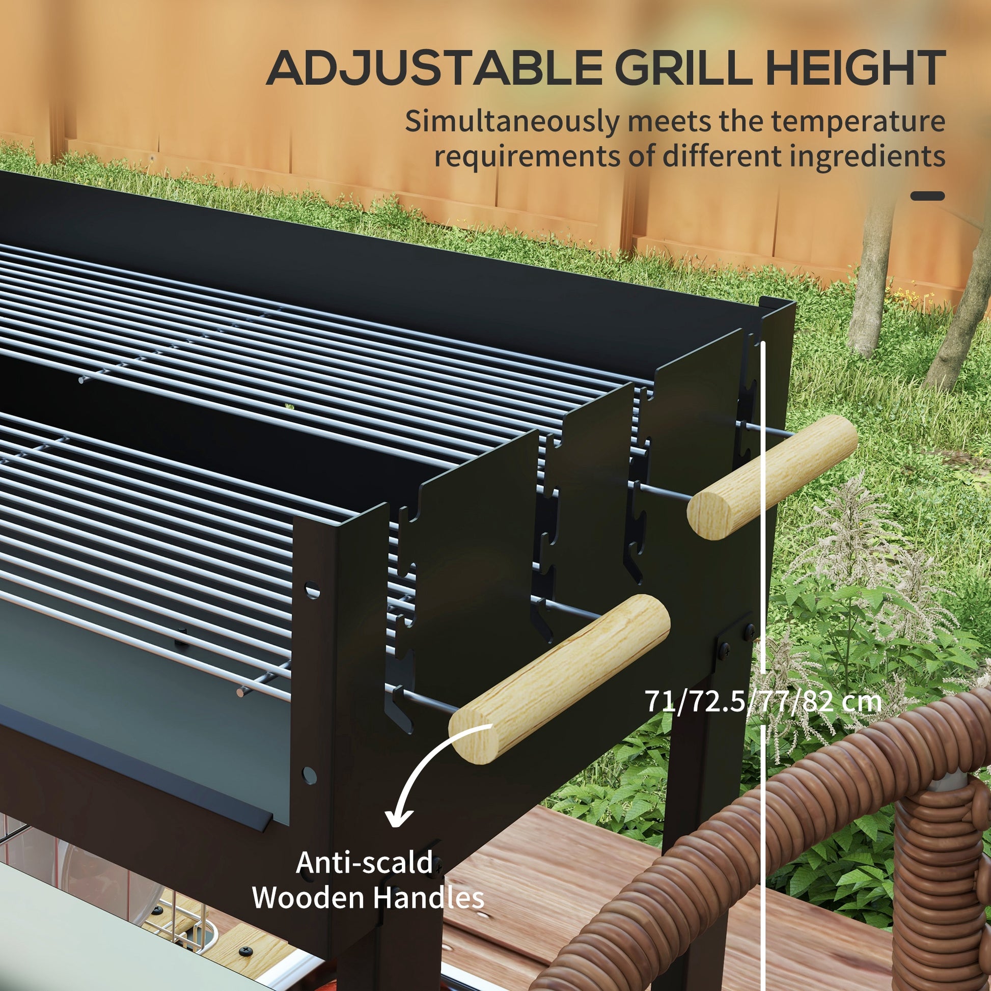 Charcoal Grill,Barbecue Trolley with Double Adjustable Grill, Side Table, Storage Shelf and Wheels, Black