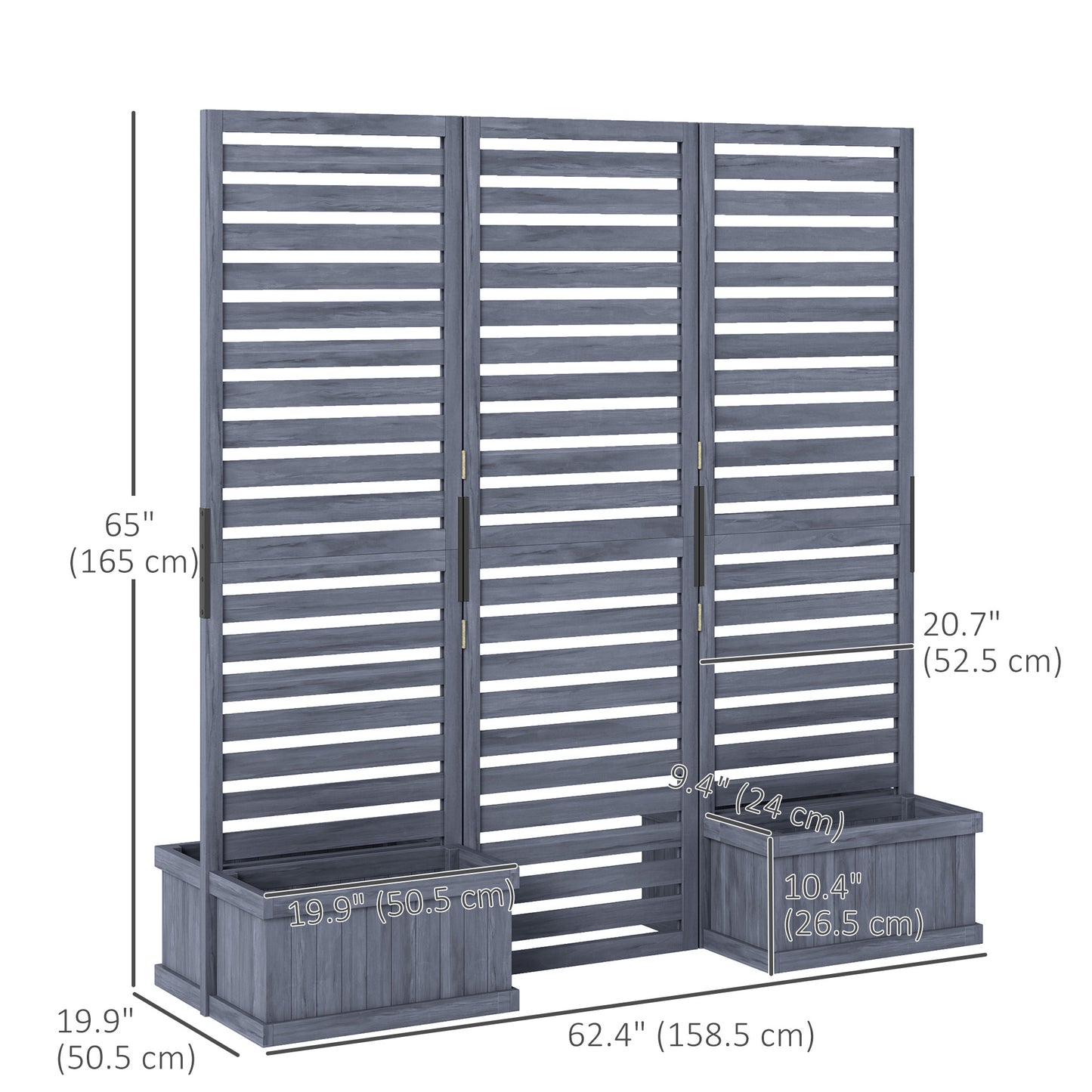 Outdoor Privacy Screen Wood Privacy Panel with 4 Planter Boxes, Raised Bed with 3 Panels, Drainage Holes
