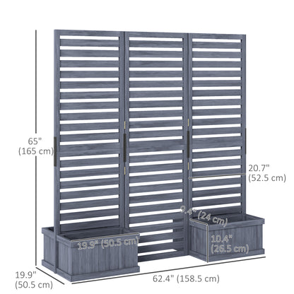 Outdoor Privacy Screen Wood Privacy Panel with 4 Planter Boxes, Raised Bed with 3 Panels, Drainage Holes