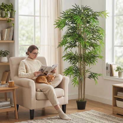 6FT Artificial Bamboo Tree, Fake Plant with 1530 Leaves, Greenery Plant in Nursery Pot for Indoor, Green