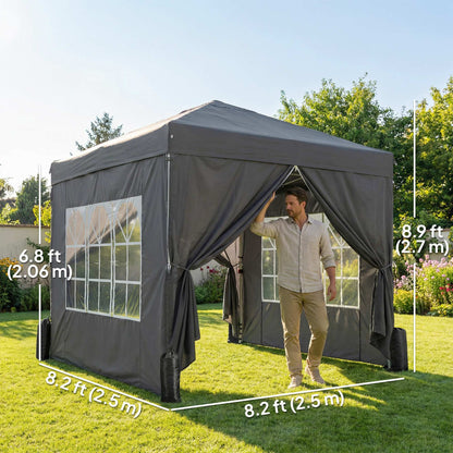 8.2 x 8.2 ft Pop Up Canopy Tent with 4 Sidewalls, UPF 50+ Outdoor Instant Canopy with Carry Bag, Dark Grey