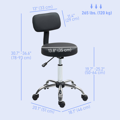 Adjustable Rolling Stool with Removable Backrest, Faux Leather Swivel Stool Chair for Salon Spa, Bar, Massage, Black