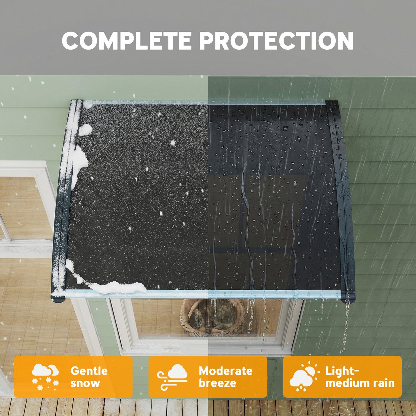 Window Awning Door Canopy, 29.9" x 39.4" Polycarbonate Cover, Front Door Patio Canopy with Solid Panel, Transparent