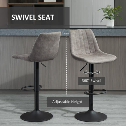 Adjustable Bar Stools Set of 2, Leathaire Swivel Barstools with Back and Footrest, Upholstered Bar Chairs for Kitchen, Dining Room, Home Pub, Grey