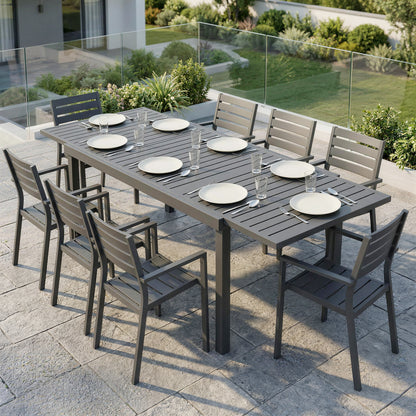 Expandable Outdoor Dining Table for 6-8 People, 59"-89" Aluminum Patio Dining Table with Slatted Top, Dark Grey