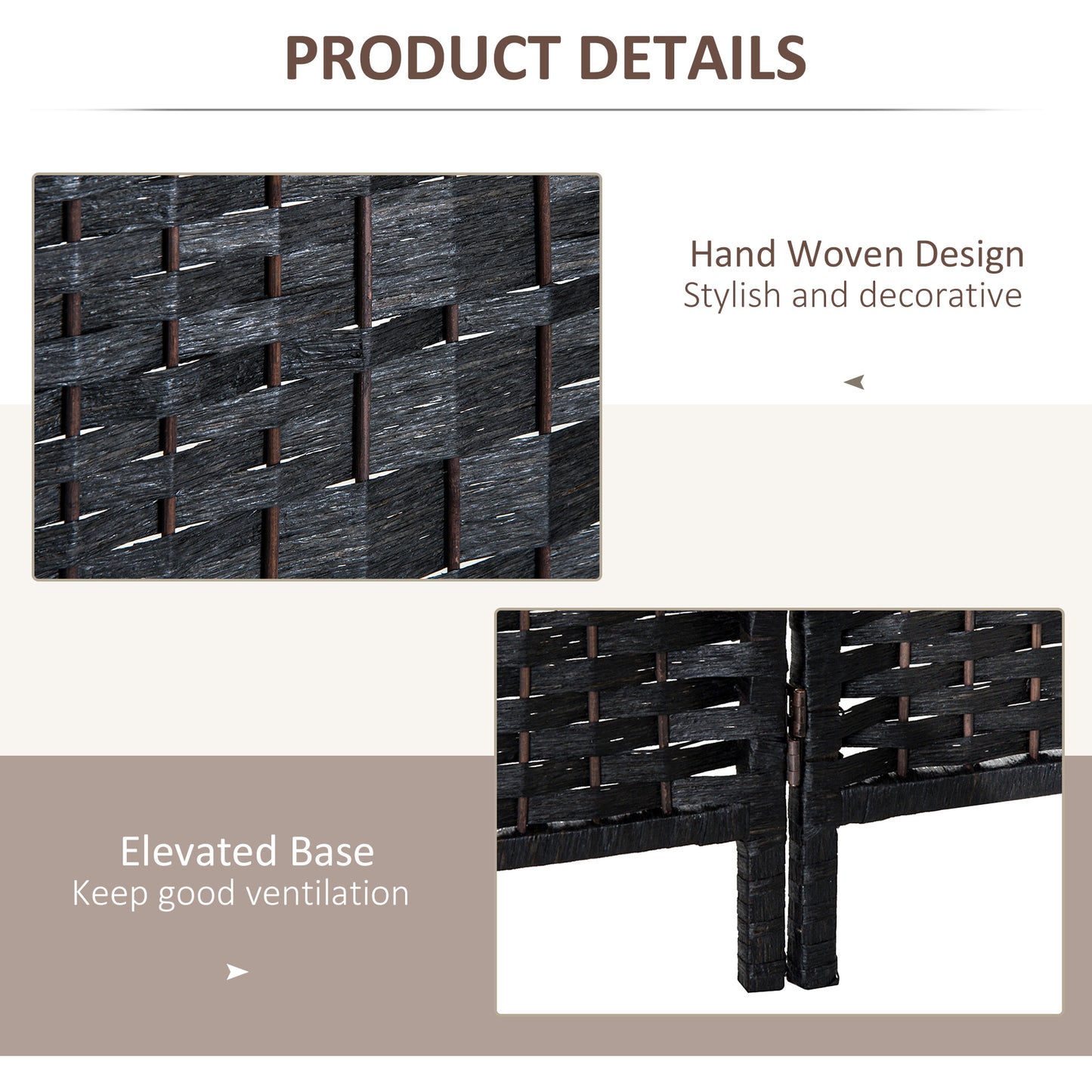 6ft Folding Room Divider, 4 Panel Wall Partition with Wooden Frame for Bedroom, Home Office, Black