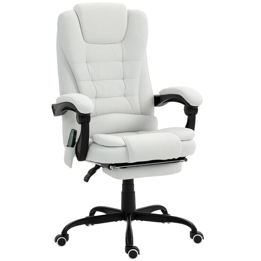 7-Point Vibrating Massage Chair, Reclining Office Chair with Footrest, Reclining Back, Adjustable Height, White