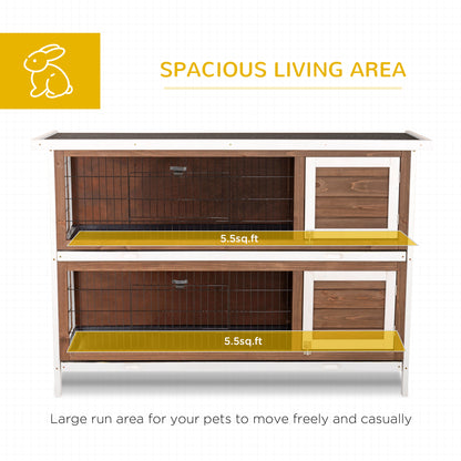 2 Tier Wooden Rabbit Hutch Bunny Pet House Wooden Coop Run, Brown