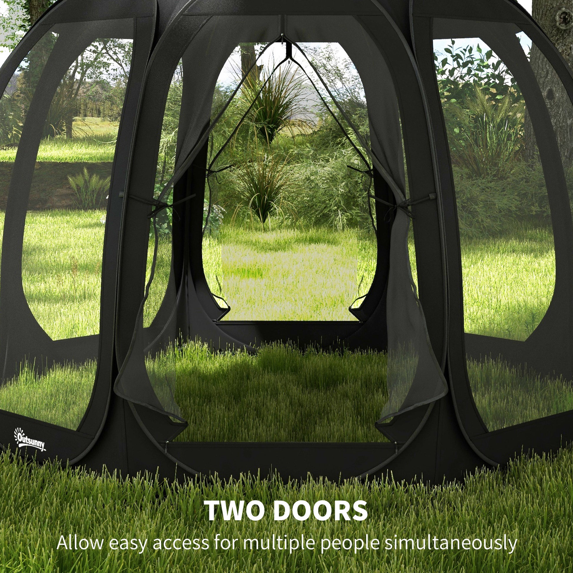 11' x 11.5' Screen Tent, Pop Up Camping Gazebo with Portable Carry Bag and 2 Doors, Black