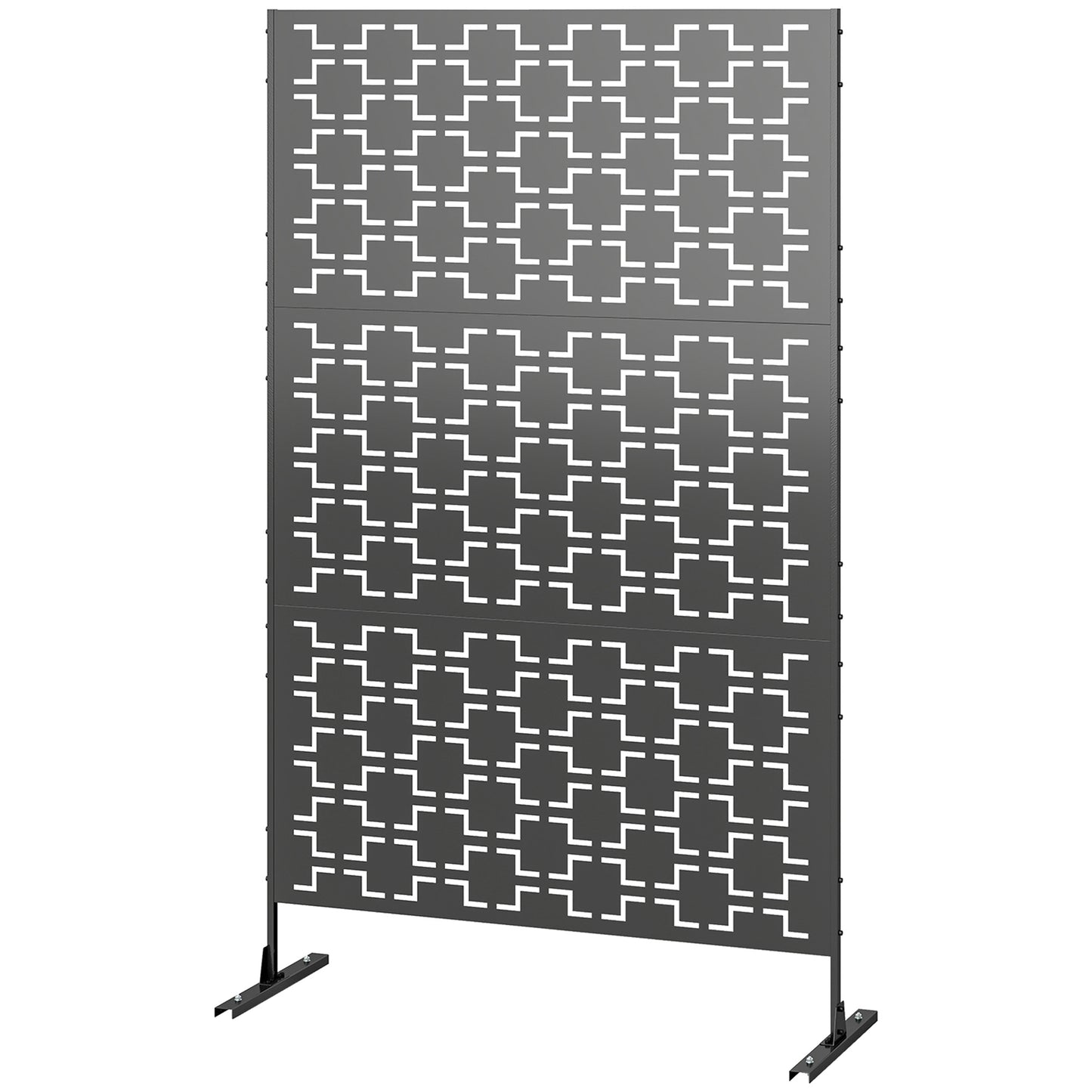 6.5FT Decorative Outdoor Divider, Metal Privacy Screen with Stand, Grid Style, Black