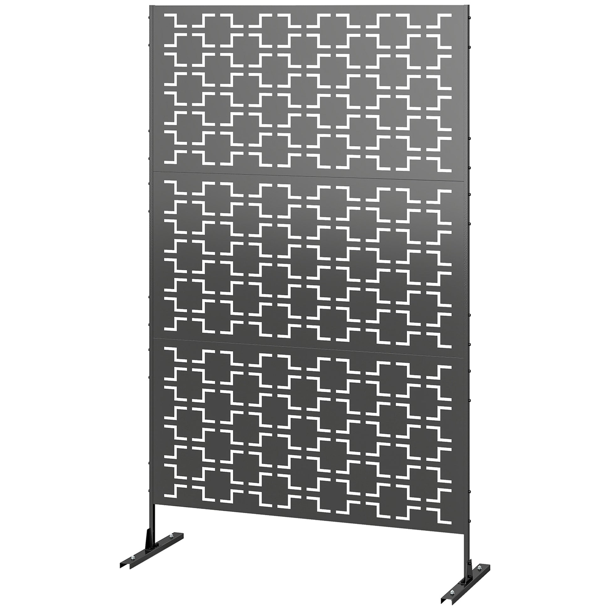 6.5FT Decorative Outdoor Divider, Metal Privacy Screen with Stand, Grid Style, Black