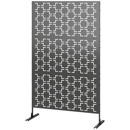 6.5FT Decorative Outdoor Divider, Metal Privacy Screen with Stand, Grid Style, Black