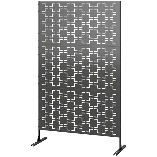 6.5FT Decorative Outdoor Divider, Metal Privacy Screen with Stand, Grid Style, Black