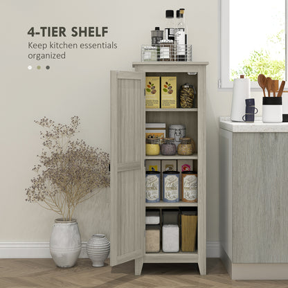 48" Kitchen Pantry Storage Cabinet w/ Barn Door, Kitchen Pantry Cabinet w/ Adjustable Shelves, Grey Wood Grain