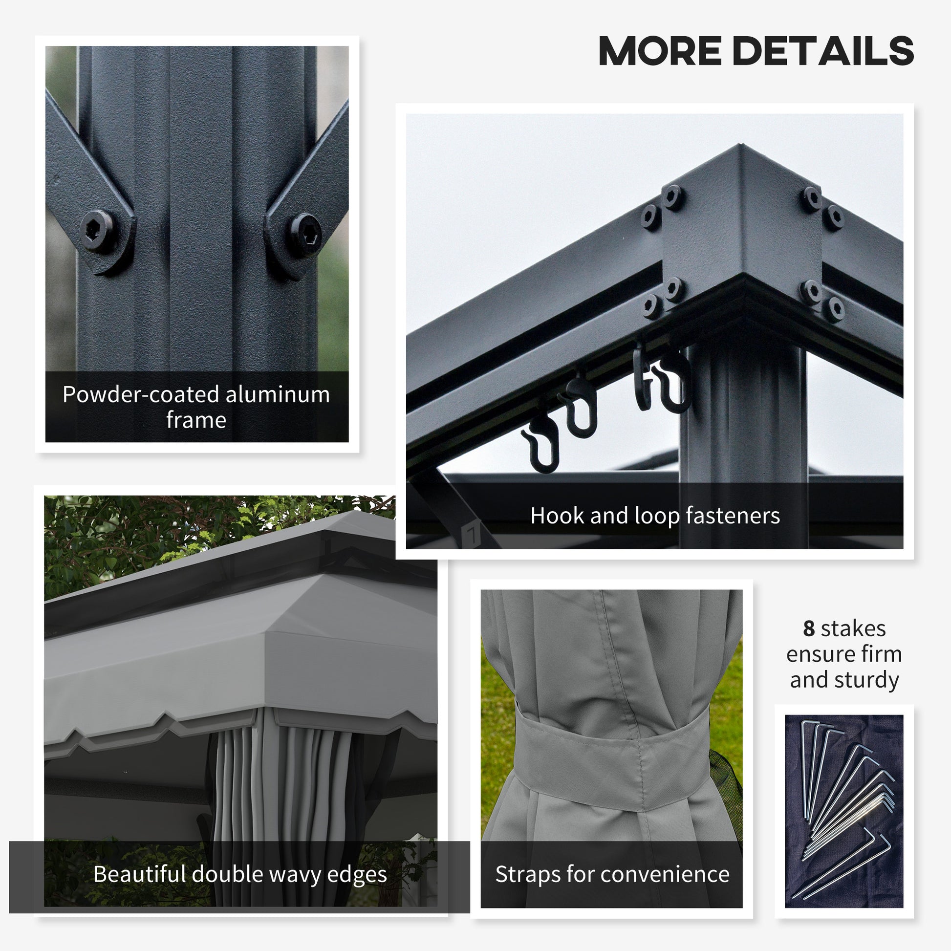 13' x 10' Patio Gazebo Canopy with 2-Tier Polyester Roof, Vented Mesh Sidewall & Strong Aluminum Frame, Medium Grey
