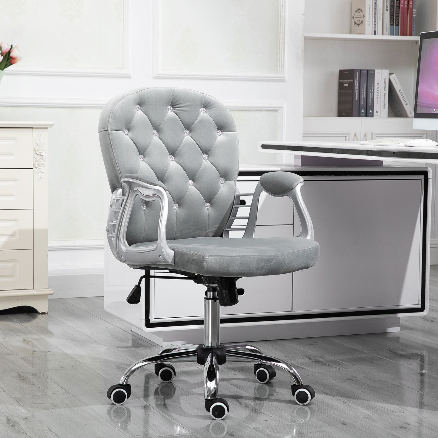 Office Chair, Comfortable Computer Desk Chair with Padded Seat and Adjustable Height, Tufted Back, Grey