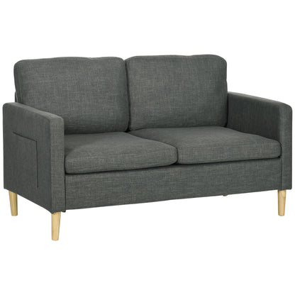 56" 2 Seat Sofa, Modern Love Seats Furniture, Upholstered 2 Seater Couch with Side Pockets, Solid Wood Frame, Grey