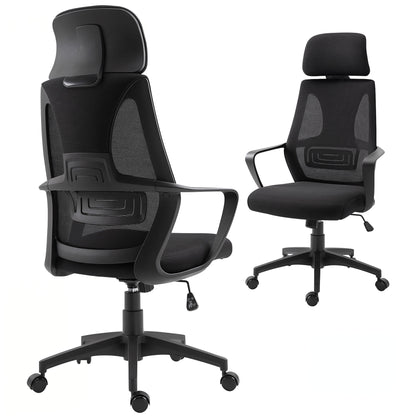 Mesh Office Chair with Up&Down Headrest, Ergonomic Computer Desk Chair with Adjustable Tilt Angle, Height Adjustable Swivel Seat with Lumbar Support for Office, Black