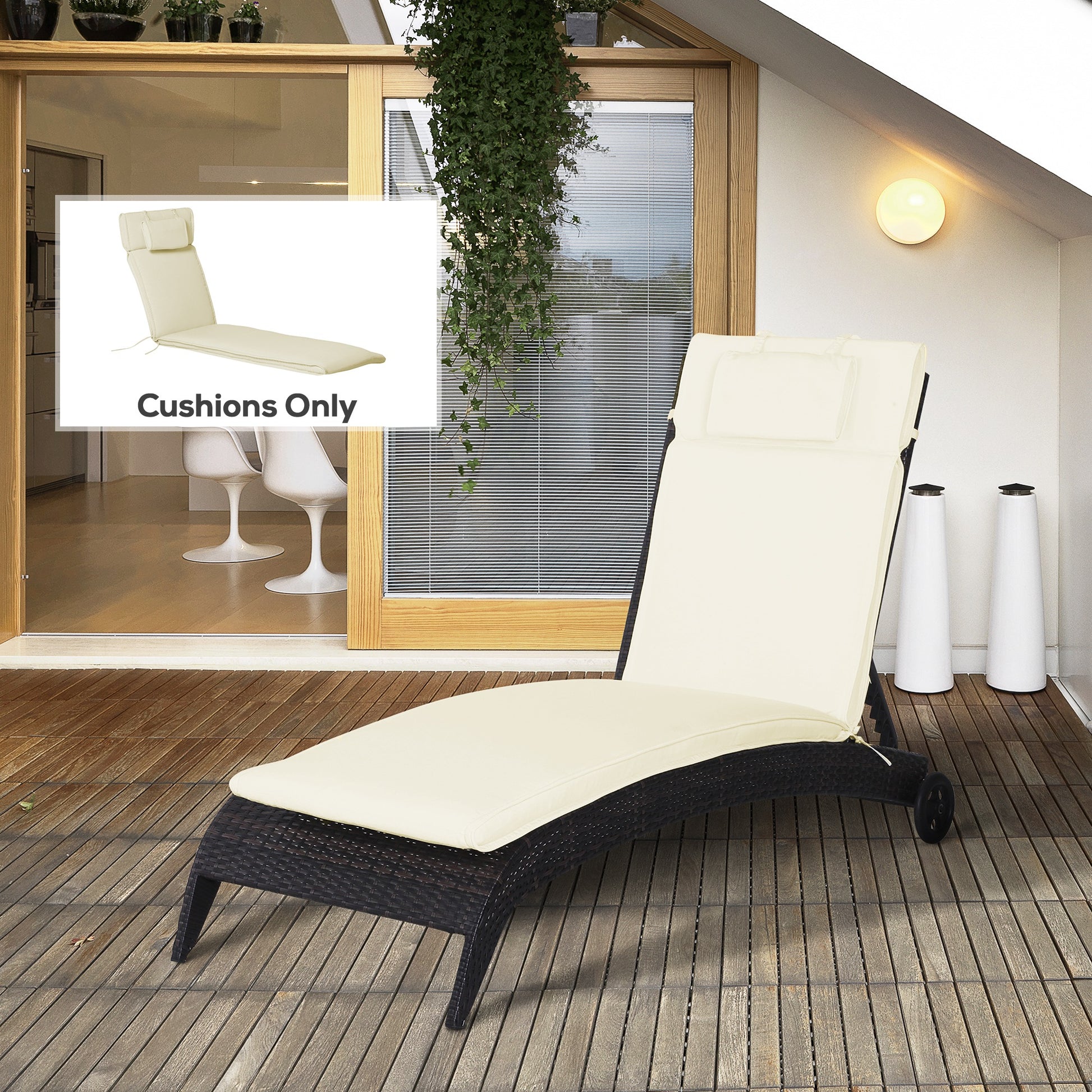 Lounger Chair Cushion ONLY with Thick Padded, Headrest, Cream White