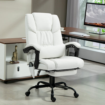 6-Point Vibration Massage Chair, Height Adjustable Reclining Computer Chair with Retractable Footrest, White