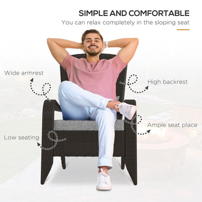 Patio Wicker Adirondack Chair, Outdoor Rattan Muskoka Chair with Cushions for Patio, Garden, Backyard, Grey
