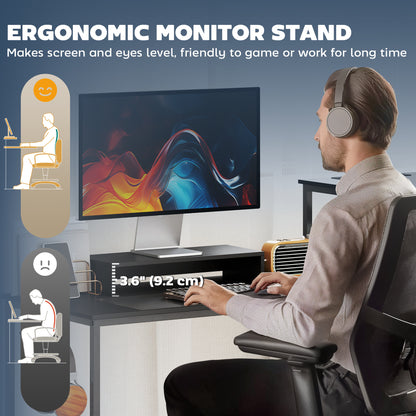 96 Inch Gaming Desk, Dual Computer Desk for 2 Person with Power Outlets and Monitor Stands, Black