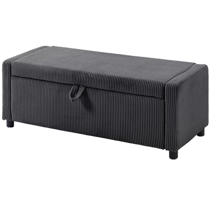 Storage Ottoman, Upholstered Corduroy End of Bed Bench with Thick Padding, Storage Bench for Bedroom, Dark Grey