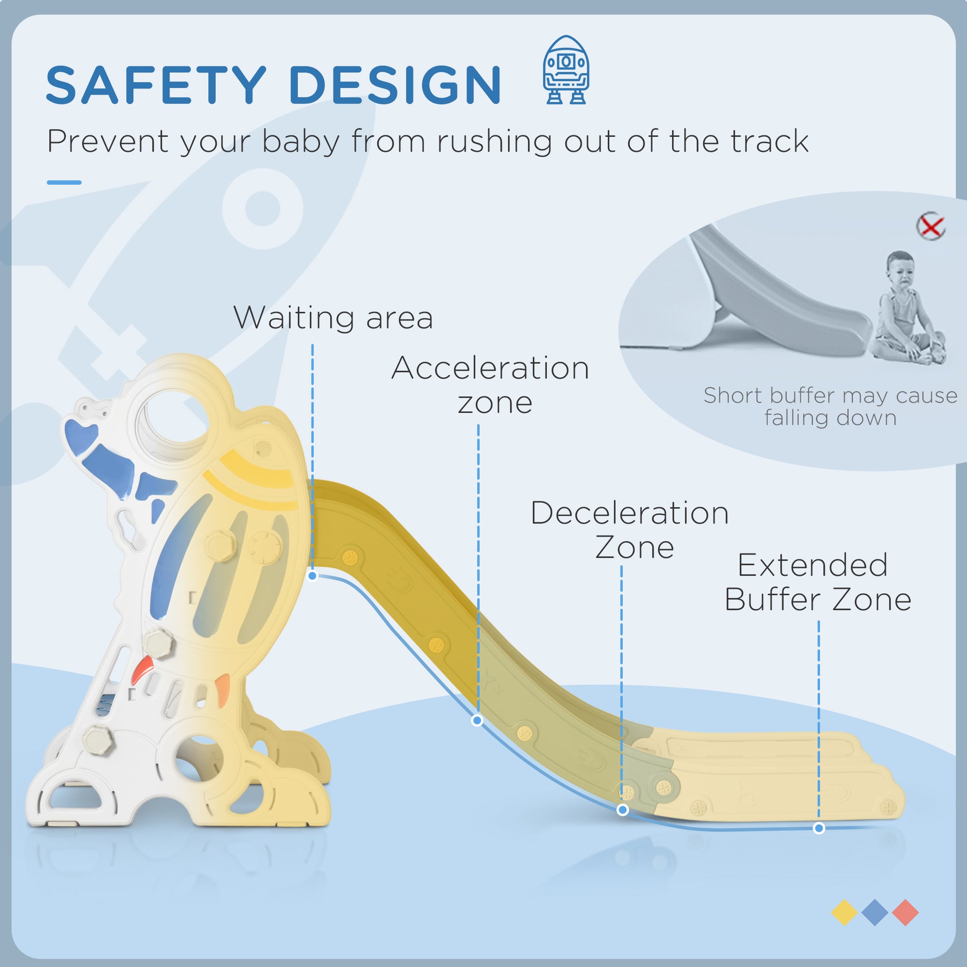 Qaba Toddler Slide Indoor for Kids 1.5-3 Years Old, Space Theme Climber Slide Playset, Blue