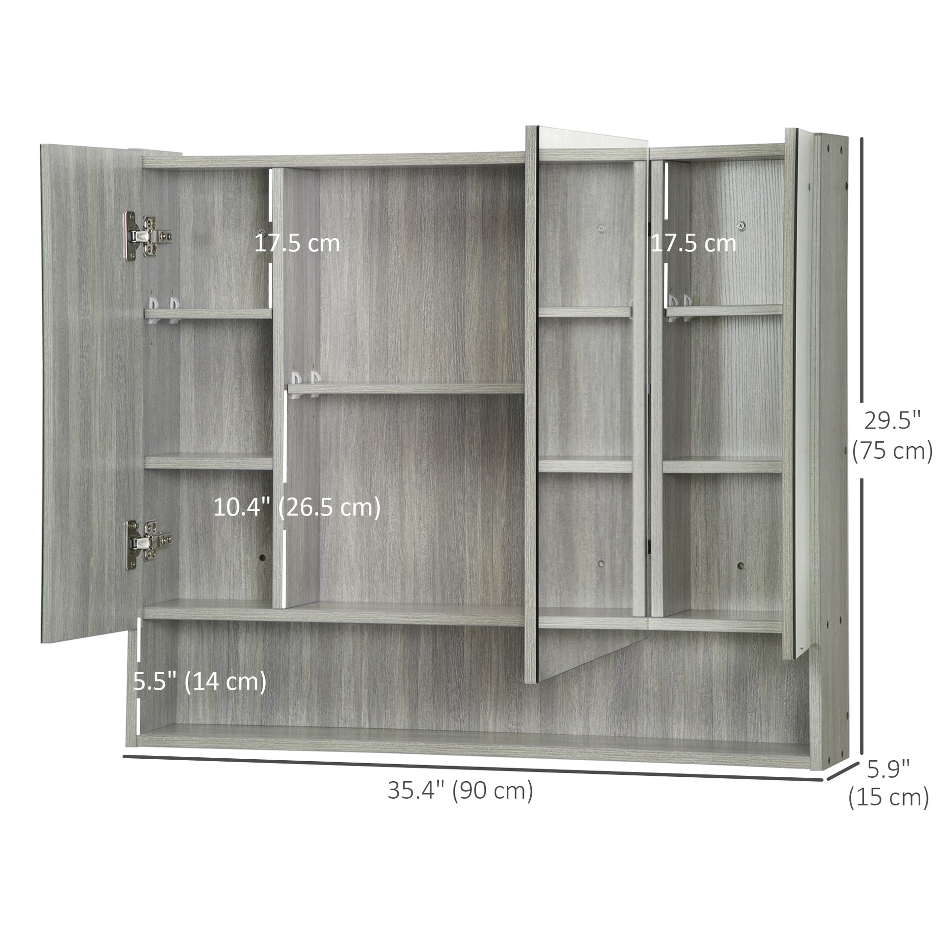 Wall Mounted Bathroom Medicine Cabinet with Mirror and Adjustable Shelves, Grey