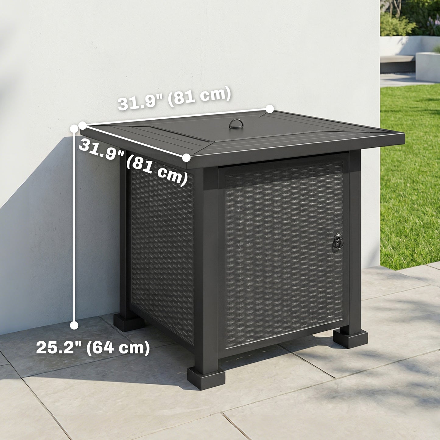 32" Propane Gas Fire Pit Table, 50,000 BTU Square Patio Table with Fire Pit, Wind Guard, Lid, CSA Certified, Black