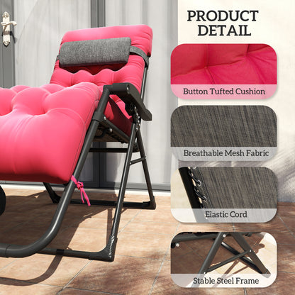 Padded Zero Gravity Chair, Folding Recliner Chair, Patio Lounger with Cup Holder, Adjustable Backrest, Removable Cushion for Outdoor, Deck, Poolside, Red