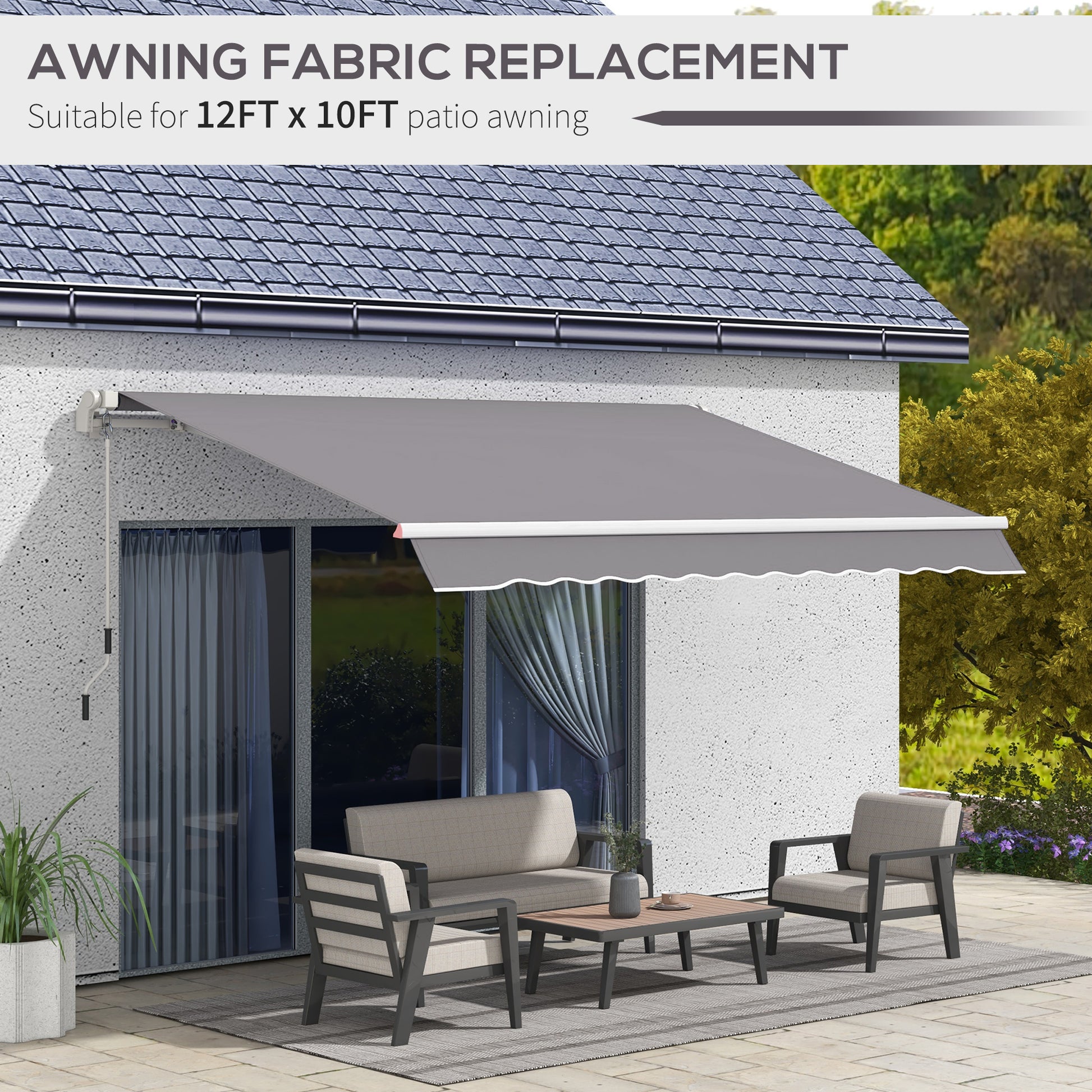 11' x 10' Outdoor Sunshade Canopy Awning Cover, Retractable Awning Fabric Replacement, UV Protection, Light Grey