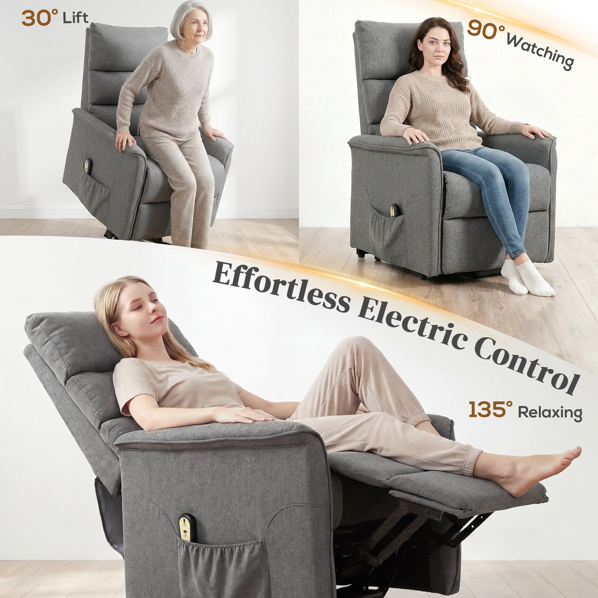 Lift Chair for Elderly, Power Chair Recliner with Remote Control, Side Pockets for Living Room, Dark Grey