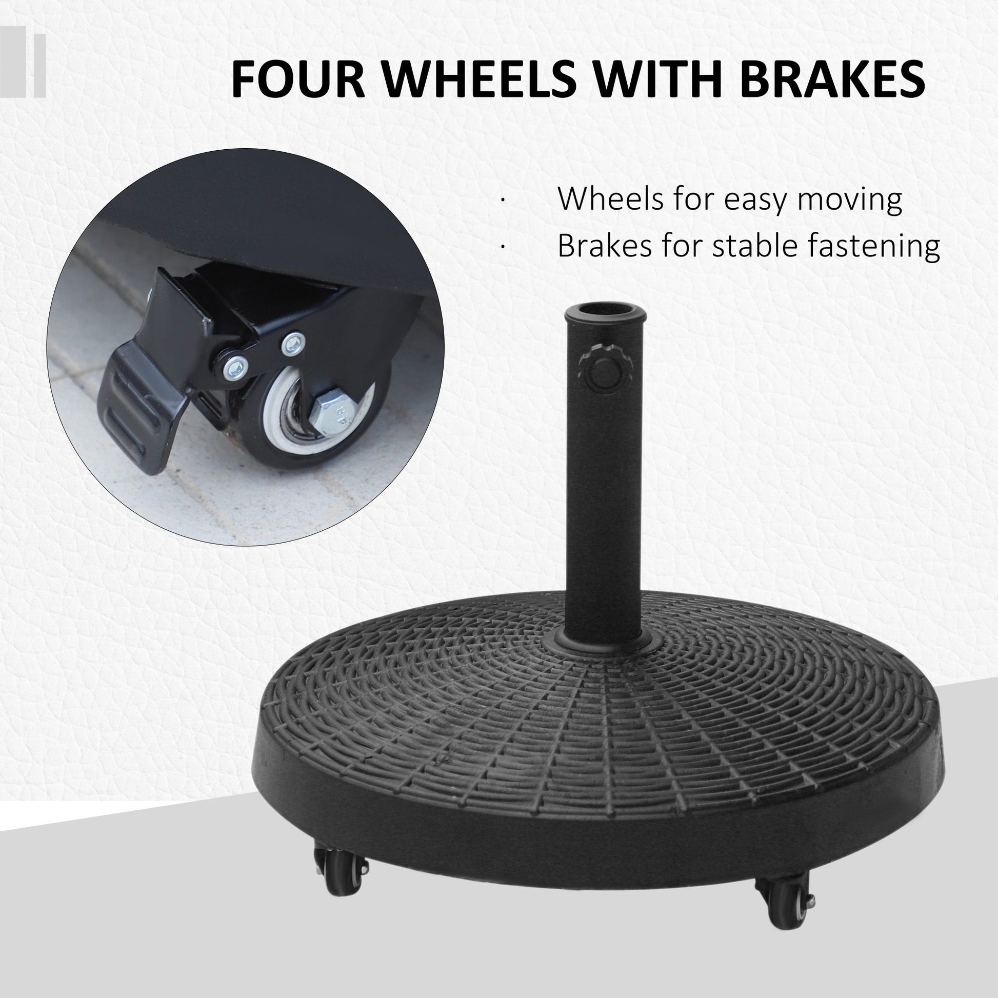 20.5" Round Parasol Base Resin Patio Umbrella Base Garden Parasol Holder Outdoor Offset Weight Stand with Wheels Black