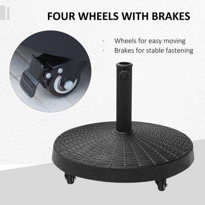 20.5" Round Parasol Base Resin Patio Umbrella Base Garden Parasol Holder Outdoor Offset Weight Stand with Wheels Black