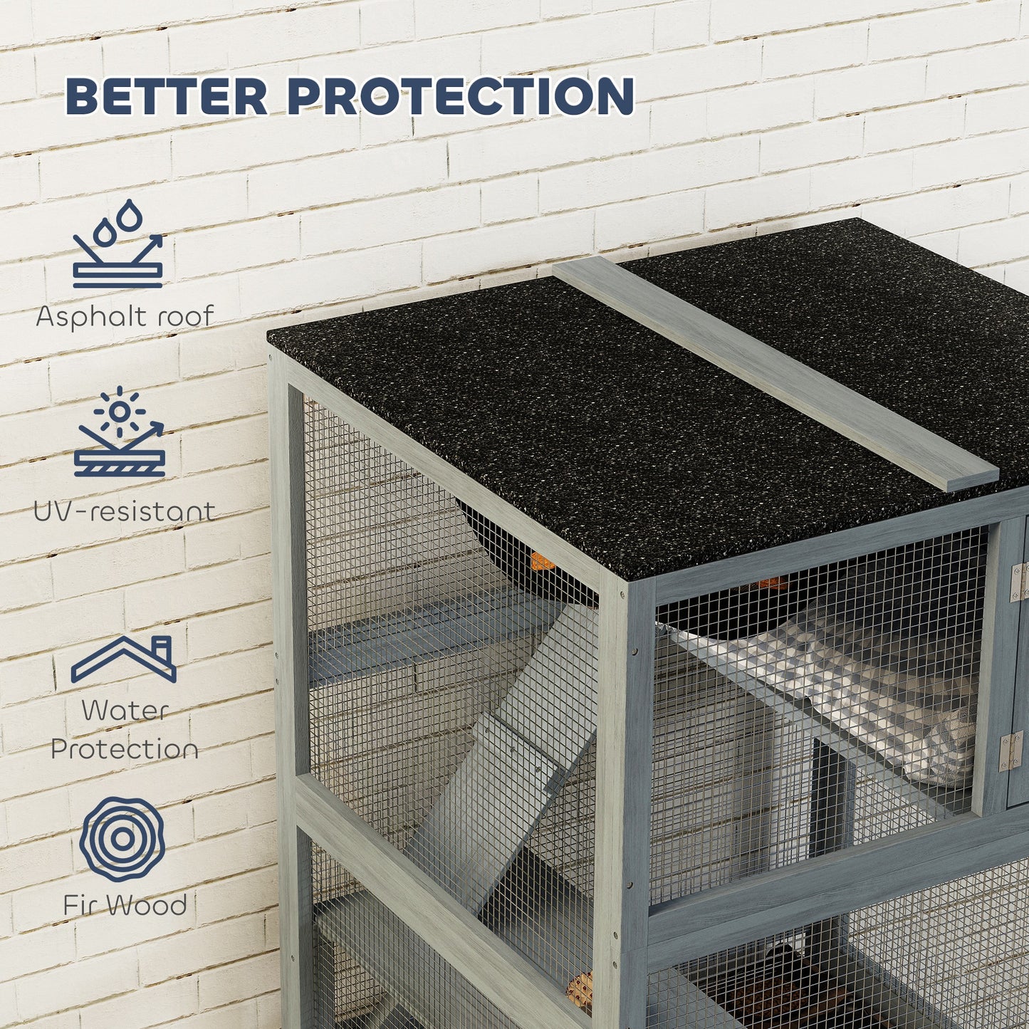 66"H Catio Outdoor Cat Enclosure on Wheels with Hammock Multiple Platforms Resting Condo Ramps for 1-3 Cats, Grey