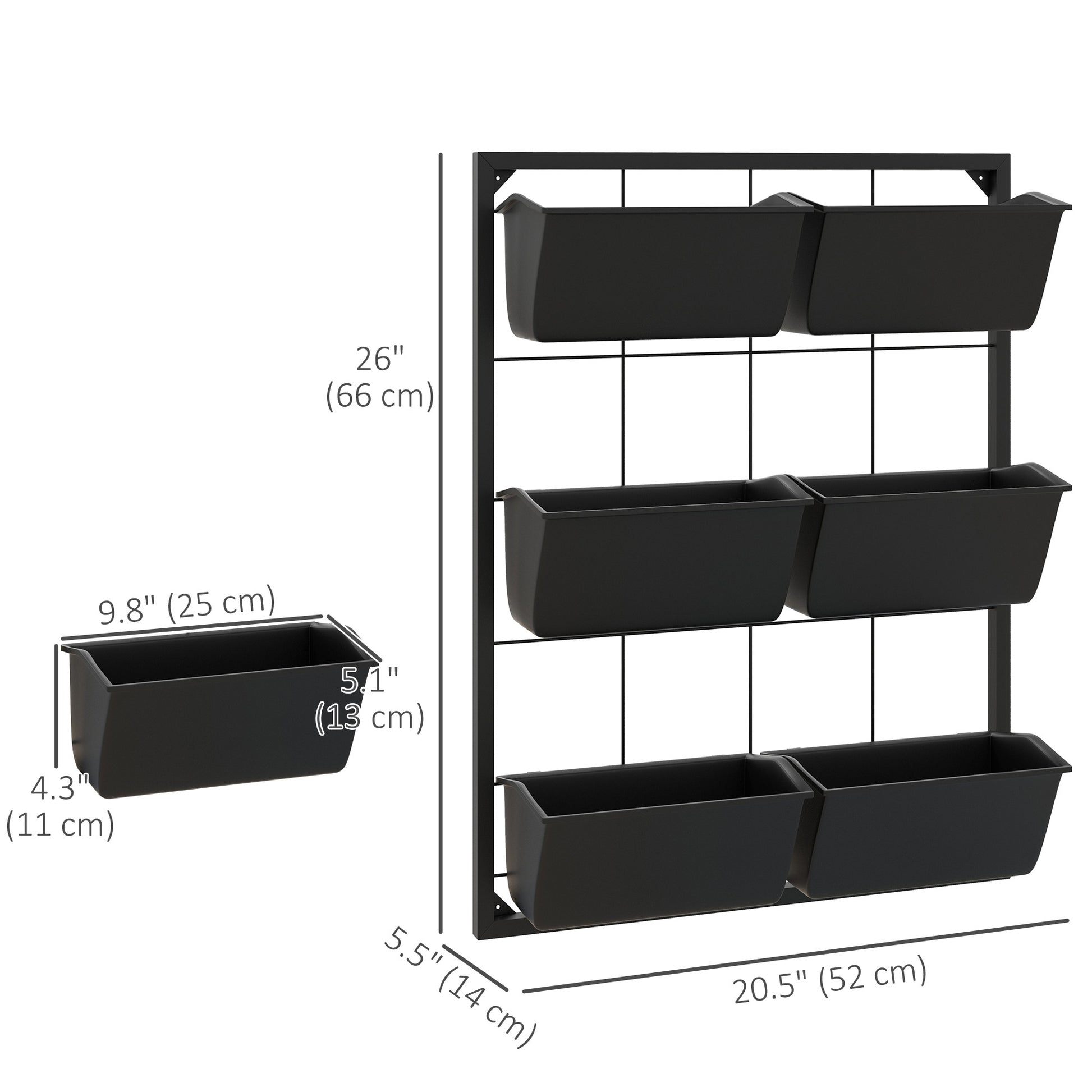 3-Tier Wall Planter with 6 Pots for Indoor and Outdoor Use, Hanging Plant Holder, Self Draining Wall Mounted Planter
