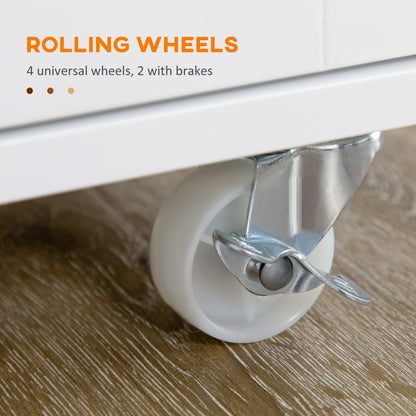 Rolling Kitchen Island with Storage, Utility Kitchen Island Cart with Drawer, Cabinets, Towel Rack and Rubber Wood Top