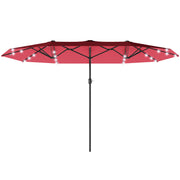 173.2" Double-Sided Sun Umbrella Garden Parasol Patio Sun Shade Outdoor with LED Solar Light, No Base Included, Wine Red