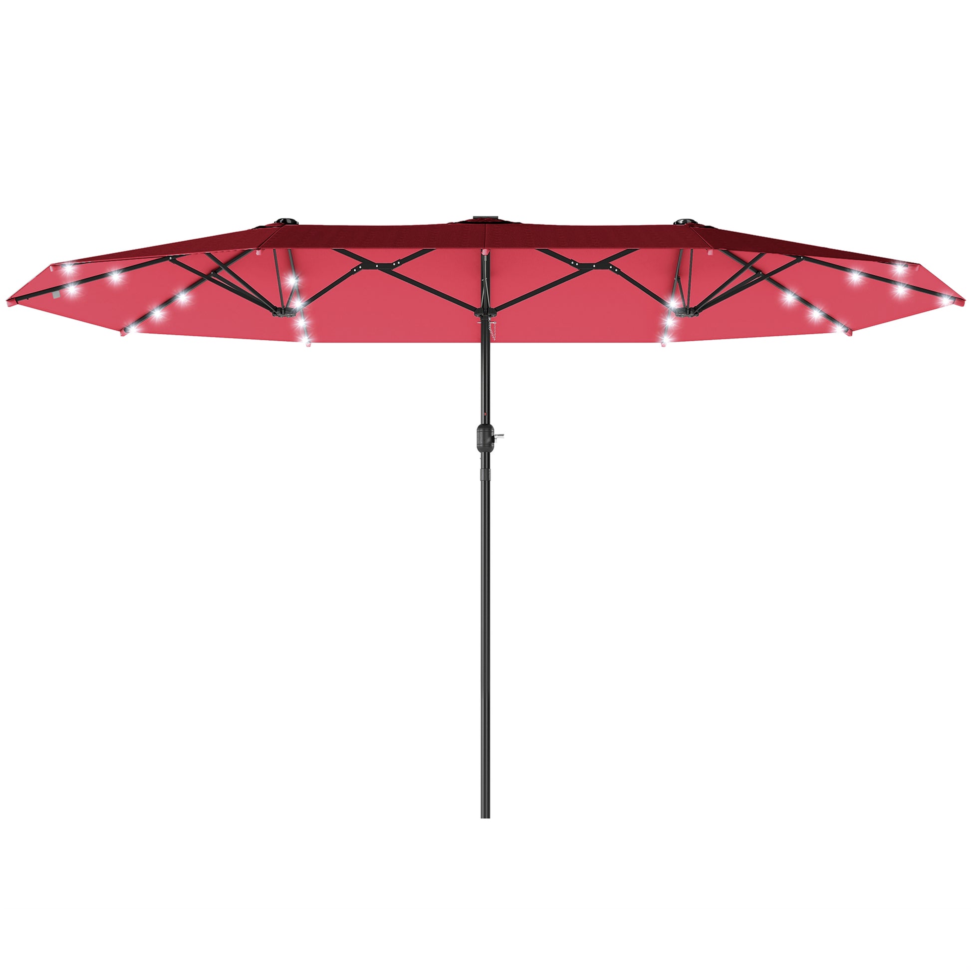 173.2" Double-Sided Sun Umbrella Garden Parasol Patio Sun Shade Outdoor with LED Solar Light, No Base Included, Wine Red