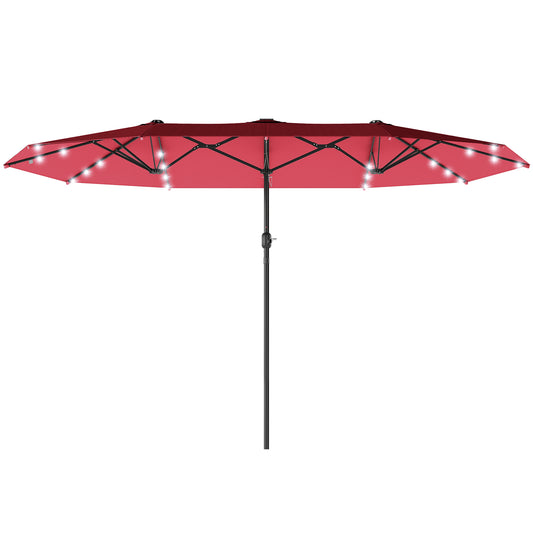 173.2" Double-Sided Sun Umbrella Garden Parasol Patio Sun Shade Outdoor with LED Solar Light, No Base Included, Wine Red
