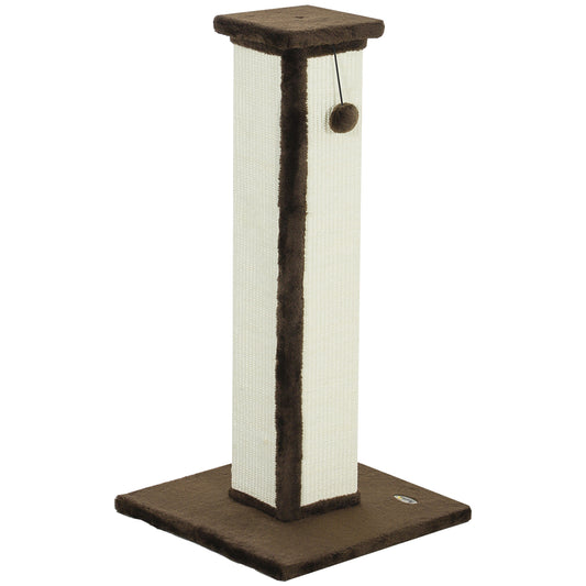 32" Tall Cat Scratching Post for Indoor Cats and Kittens, Sisal Cat Scratcher with Hanging Ball Soft Plush, Brown