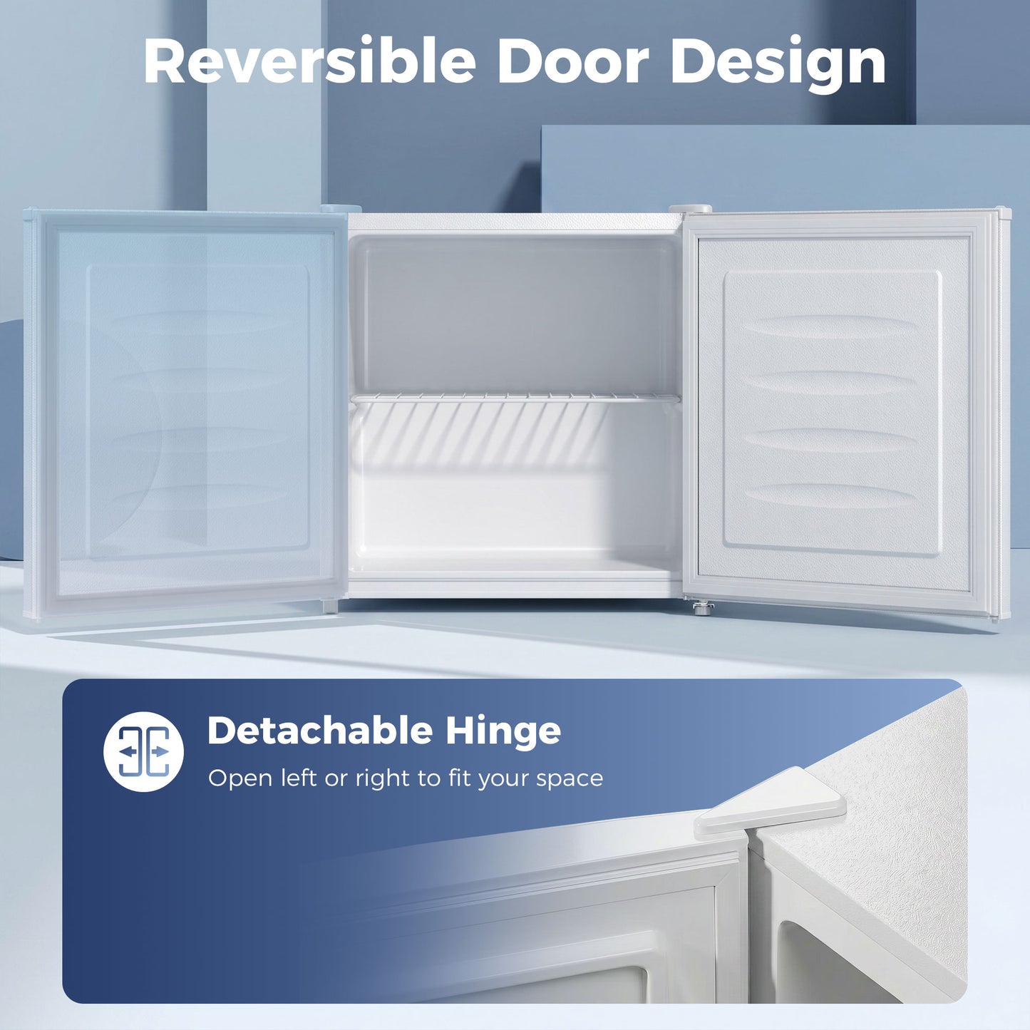 1.1 Cu. Ft. Mini Freezer, Compact Upright Freezer with Reversible Door, Removable Shelf, Adjustable Temperature, White