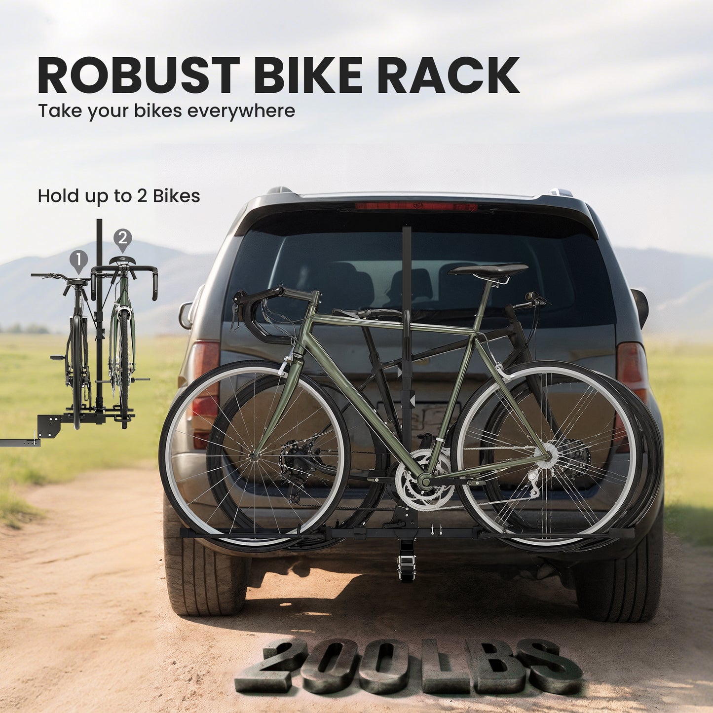 Hitch Bike Rack for Car, 200 lbs 2 Bike Rack with Platform Style, Safety Strap for 2" Receiver, Black